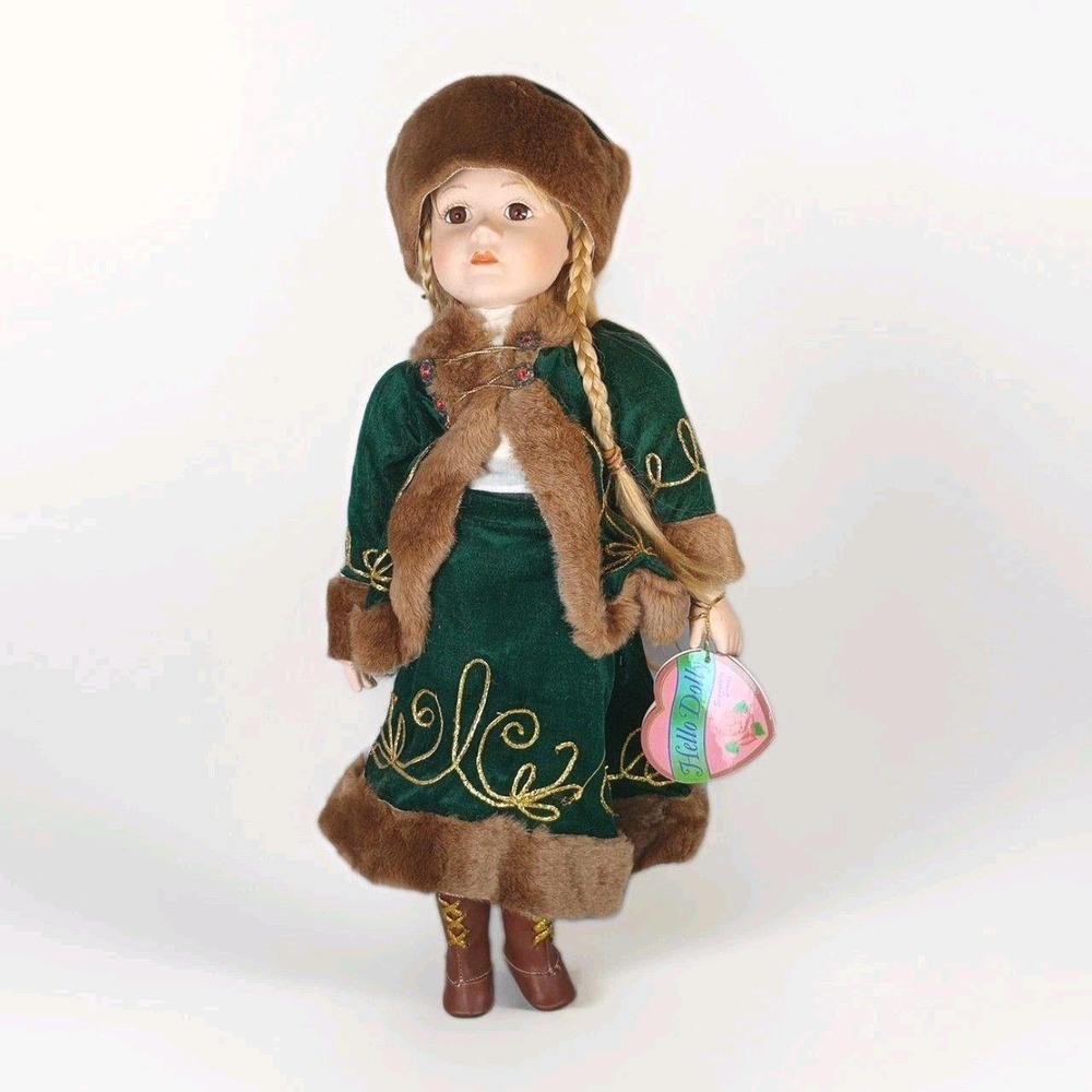 Hello Dolly 20" Russian Style Porcelain Doll Handcrafted Faux‎ Fur & Velour 1988